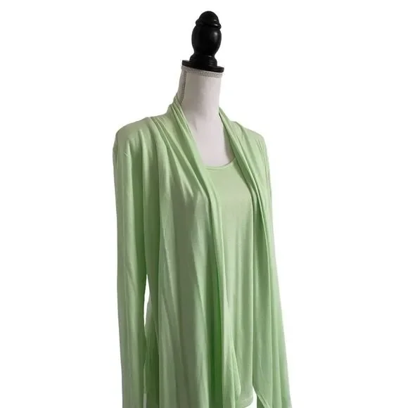 Serena Williams Twofer-Style Draped Cardigan Light Lime Green Ladies Size Large - Picture 2 of 4